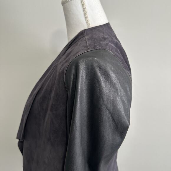 Vince Womens 100% Goat Leather Jacket Lamb Leather Sleeve Size Medium Open Front - Picture 4 of 10